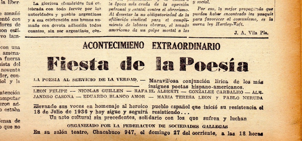 Recorte del periódico "Galicia" sobre el histórico recital del año 1947